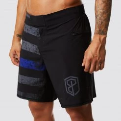 Born Primitive American Defender Shorts 3.0 Velcro Closure (Thin Blue Line Gunmetal) Patriotic