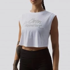 Born Primitive Brand Calligraphy Festival Cropped Tank (White) Tops