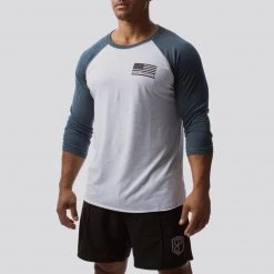 Born Primitive Patriotic American Protector 2.0 Unisex Raglan (Heather White/ Indigo)