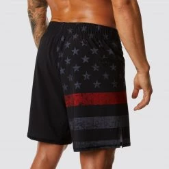 Born Primitive American Defender Shorts 3.0 Velcro Closure (Thin Red Line Gunmetal) Patriotic