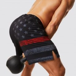Born Primitive American Defender Shorts 3.0 Velcro Closure (Thin Red Line Gunmetal) Patriotic