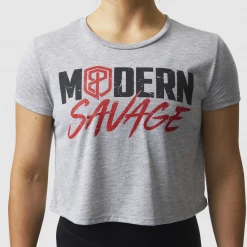 Born Primitive Tops Modern Savage Crop Tee (Heather Grey)