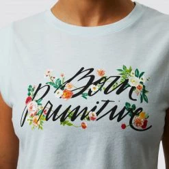 Born Primitive Tops Floral Calligraphy Festival Cropped Tank (Ice Blue)