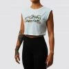 Born Primitive Tops Floral Calligraphy Festival Cropped Tank (Ice Blue)